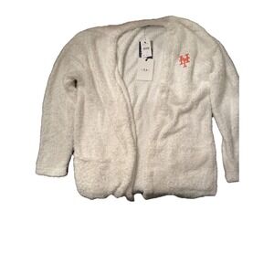 WEAR by Erin Andrews New York Mets Fuzzy Open Front Cardigan White‎ Womens 2XL